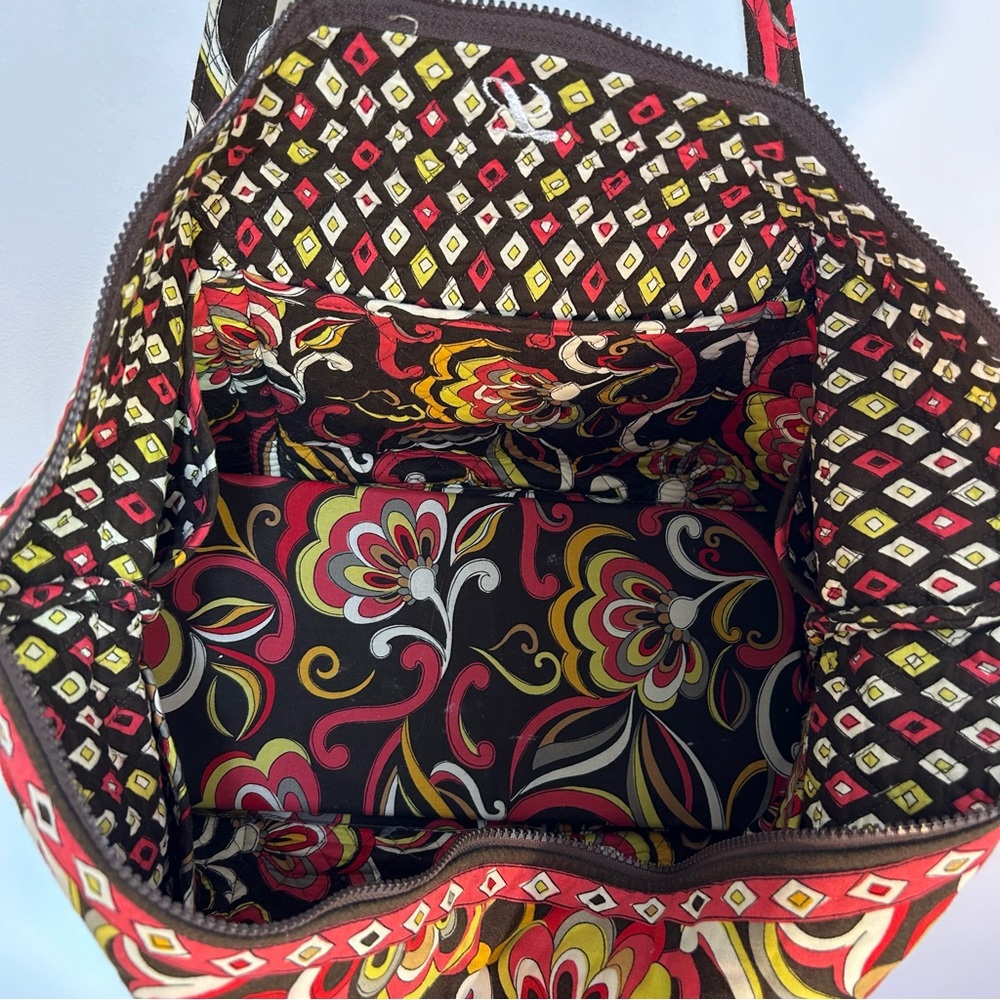 Vera Bradley Puccini Tote Bag Purse Brown Yellow Pink White Pockets Large - Picture 9 of 12